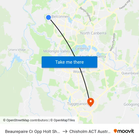 Beaurepaire Cr Opp Holt Shops to Chisholm ACT Australia map