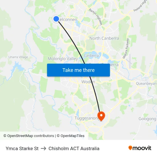 Ymca Starke St to Chisholm ACT Australia map