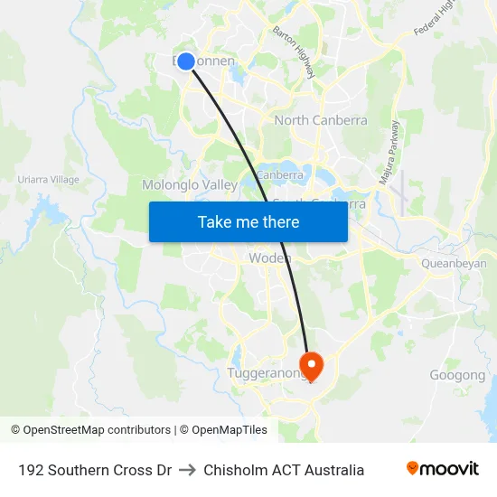 192 Southern Cross Dr to Chisholm ACT Australia map