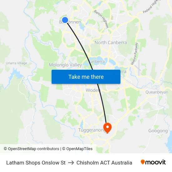 Latham Shops Onslow St to Chisholm ACT Australia map
