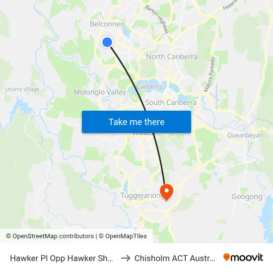 Hawker Pl Opp Hawker Shops to Chisholm ACT Australia map