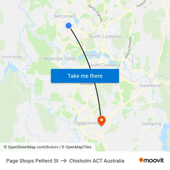 Page Shops Petterd St to Chisholm ACT Australia map