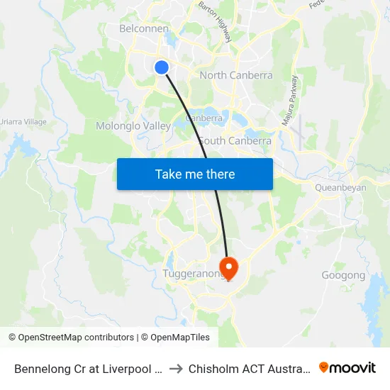 Bennelong Cr at Liverpool St to Chisholm ACT Australia map