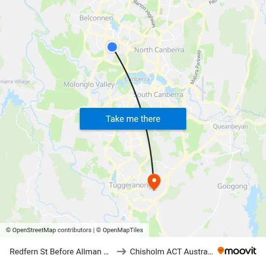 Redfern St Before Allman Cct to Chisholm ACT Australia map