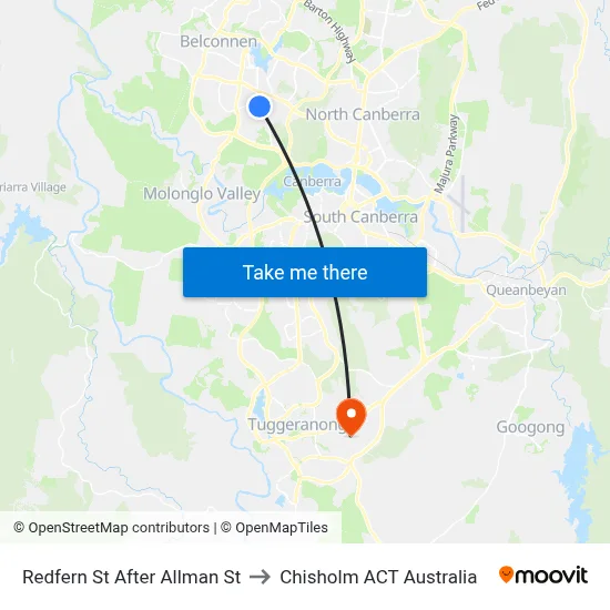 Redfern St After Allman St to Chisholm ACT Australia map