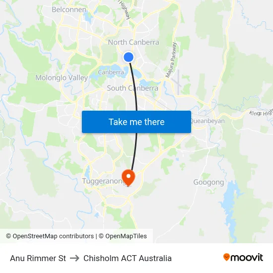 Anu Rimmer St to Chisholm ACT Australia map