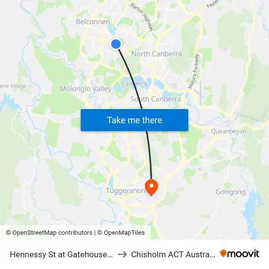 Hennessy St at Gatehouse Pl to Chisholm ACT Australia map