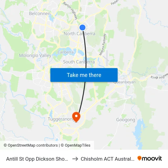 Antill St Opp Dickson Shops to Chisholm ACT Australia map