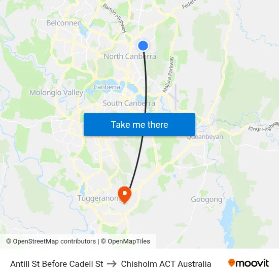 Antill St Before Cadell St to Chisholm ACT Australia map