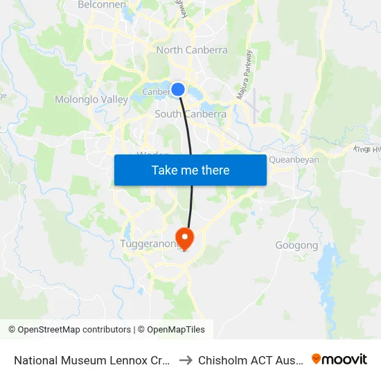 National Museum Lennox Crossing to Chisholm ACT Australia map