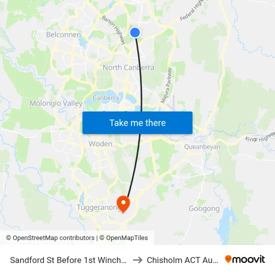 Sandford St Before 1st Winchombe Ct to Chisholm ACT Australia map