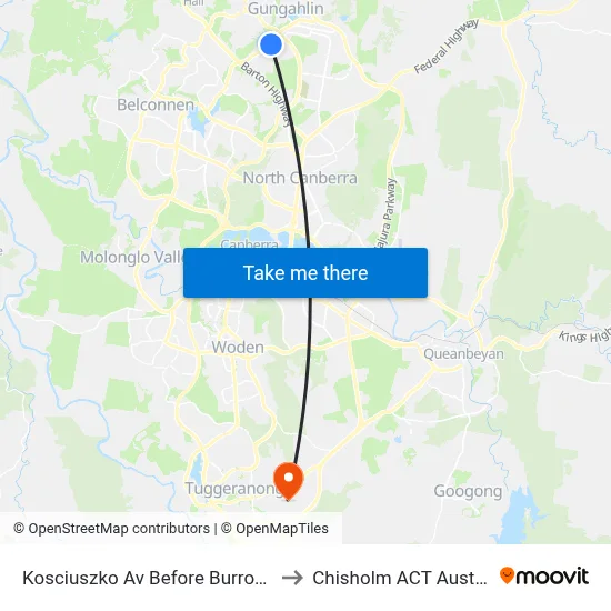 Kosciuszko Av Before Burrowa St to Chisholm ACT Australia map