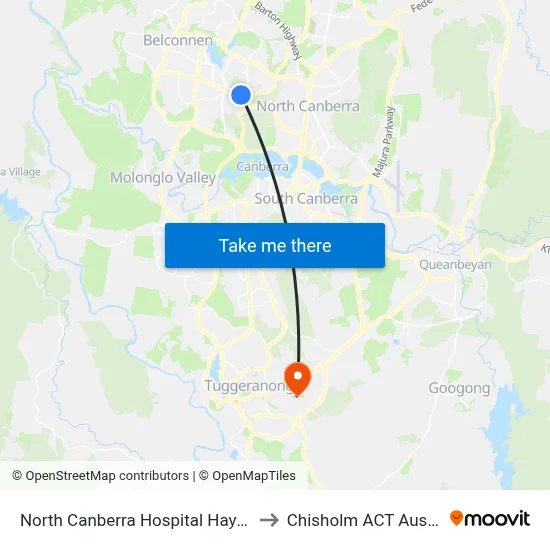 North Canberra Hospital Haydon Dr to Chisholm ACT Australia map