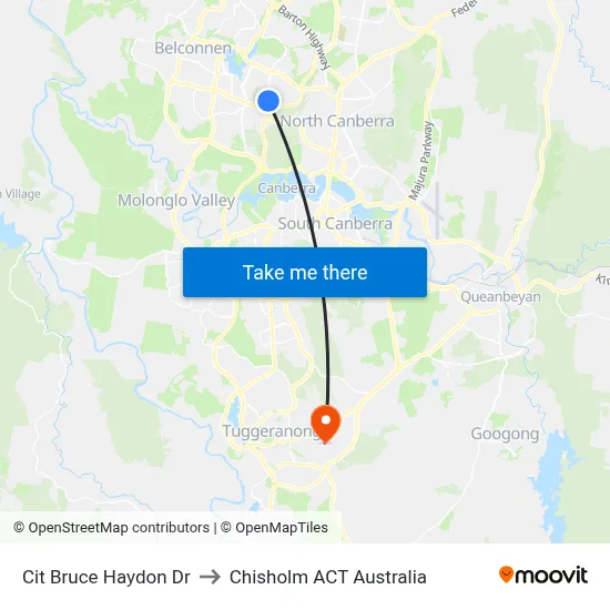 Cit Bruce Haydon Dr to Chisholm ACT Australia map