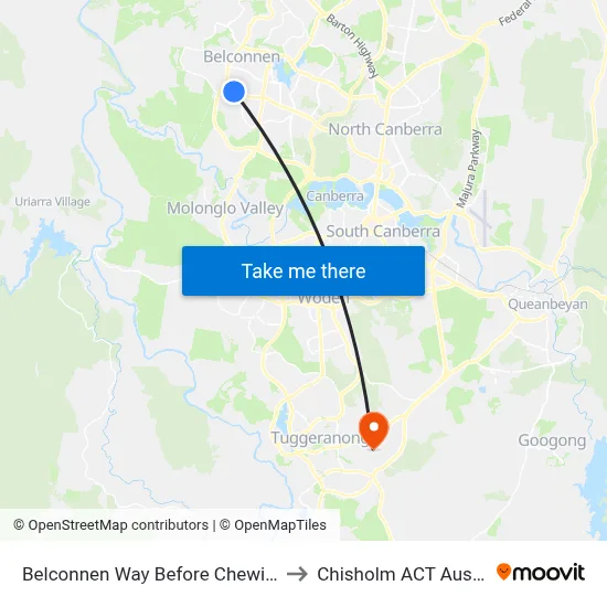 Belconnen Way Before Chewings St to Chisholm ACT Australia map