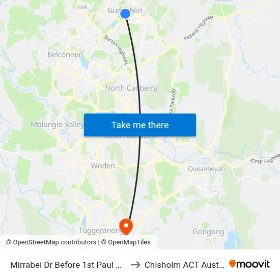 Mirrabei Dr Before 1st Paul Coe Cr to Chisholm ACT Australia map