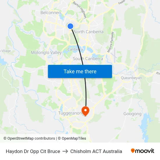 Haydon Dr Opp Cit Bruce to Chisholm ACT Australia map