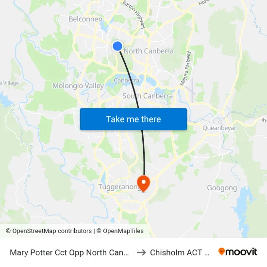 Mary Potter Cct Opp North Canberra Hospital to Chisholm ACT Australia map