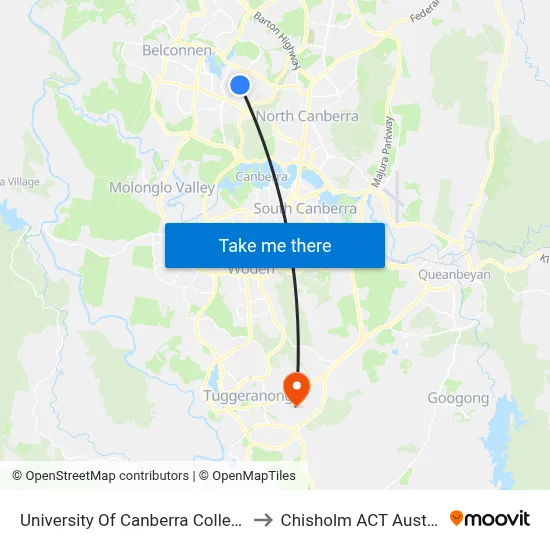 University Of Canberra College St to Chisholm ACT Australia map