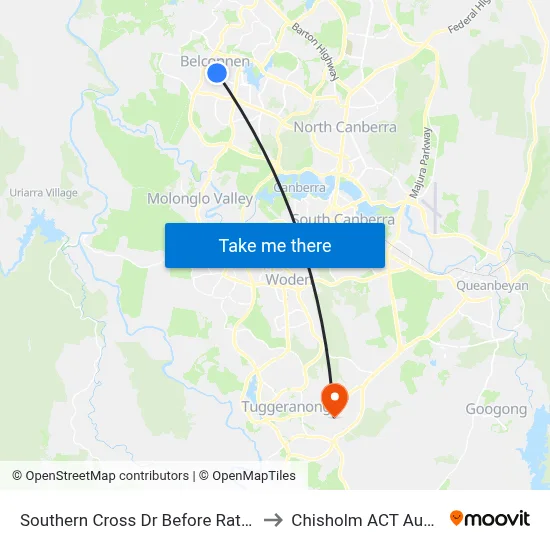 Southern Cross Dr Before Ratcliffe Cr to Chisholm ACT Australia map