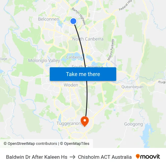 Baldwin Dr After Kaleen Hs to Chisholm ACT Australia map