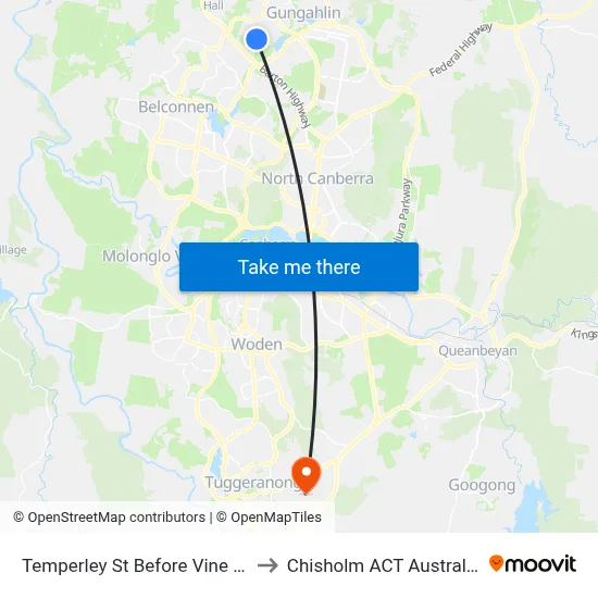 Temperley St Before Vine Pl to Chisholm ACT Australia map