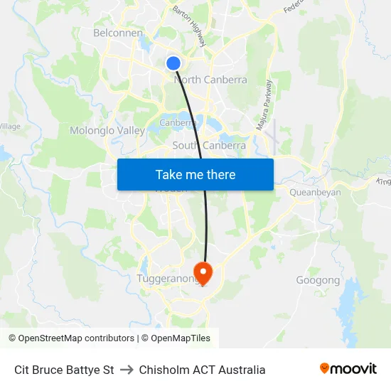 Cit Bruce Battye St to Chisholm ACT Australia map