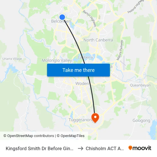 Kingsford Smith Dr Before Ginninderra Dr to Chisholm ACT Australia map