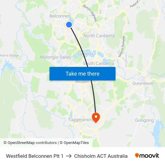 Westfield Belconnen Plt 1 to Chisholm ACT Australia map