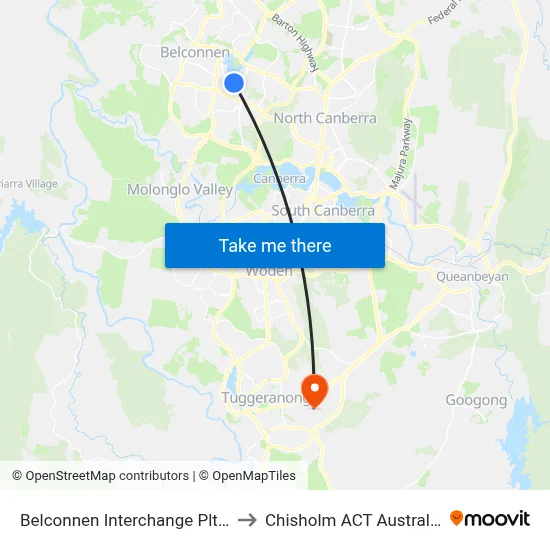Belconnen Interchange Plt 1 to Chisholm ACT Australia map