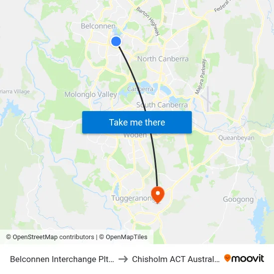 Belconnen Interchange Plt 4 to Chisholm ACT Australia map