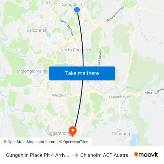 Gungahlin Place Plt 4 Arrivals to Chisholm ACT Australia map