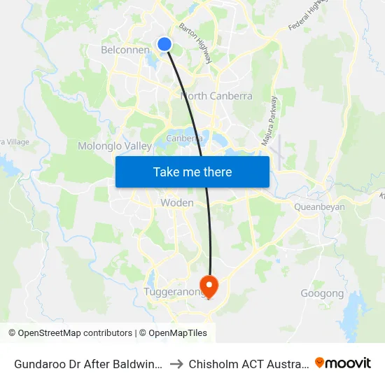 Gundaroo Dr After Baldwin Dr to Chisholm ACT Australia map