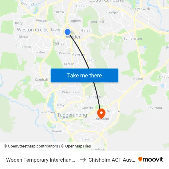 Woden Temporary Interchange Plt 3 to Chisholm ACT Australia map