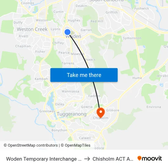 Woden Temporary Interchange Plt 3 Arrive to Chisholm ACT Australia map