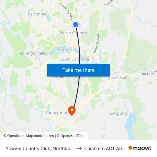 Yowani Country Club, Northbourne Ave to Chisholm ACT Australia map