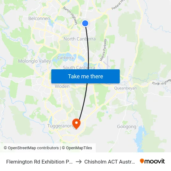 Flemington Rd Exhibition Park to Chisholm ACT Australia map