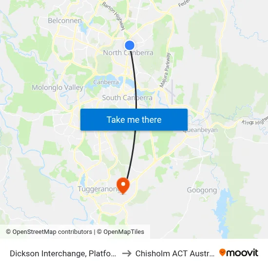 Dickson Interchange, Platform 2 to Chisholm ACT Australia map