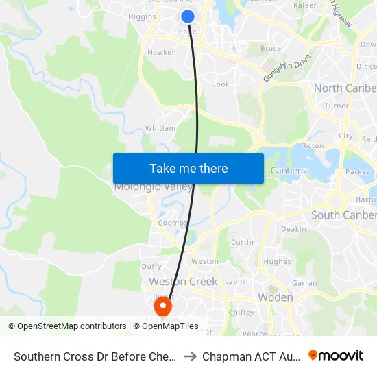 Southern Cross Dr Before Chewings St to Chapman ACT Australia map