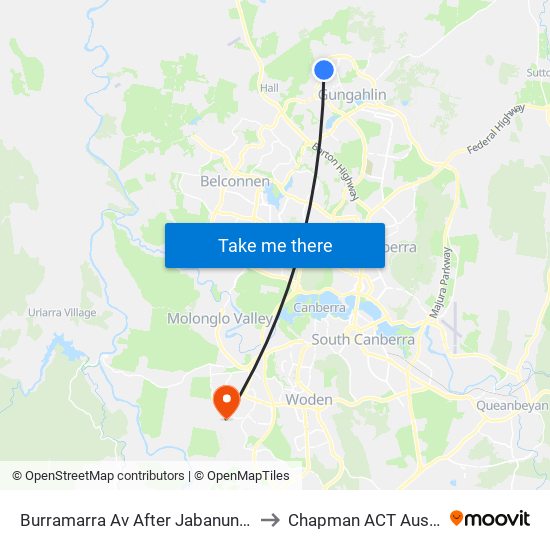 Burramarra Av After Jabanungga Av to Chapman ACT Australia map