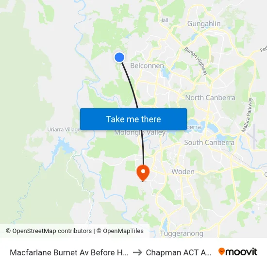 Macfarlane Burnet Av Before Hollows Cct to Chapman ACT Australia map