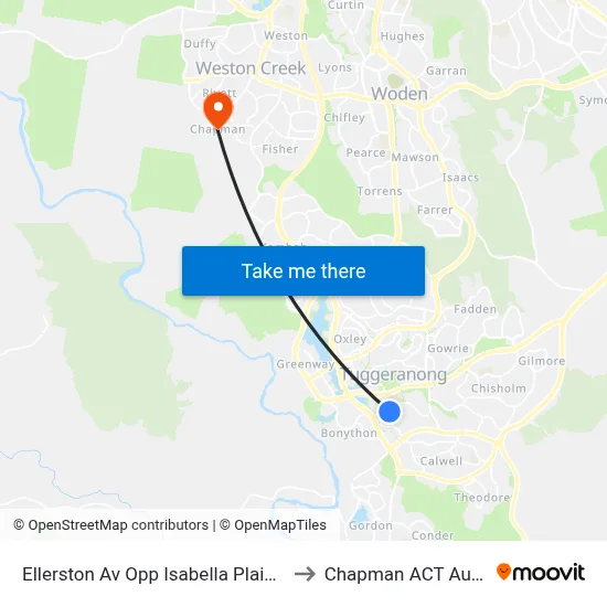 Ellerston Av Opp Isabella Plains Shops to Chapman ACT Australia map