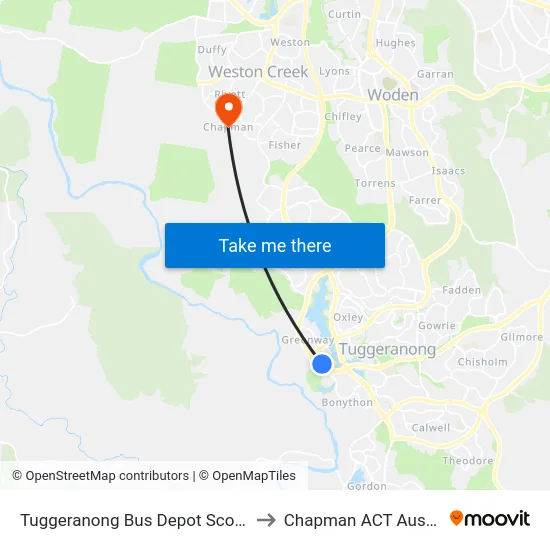 Tuggeranong Bus Depot Scollay St to Chapman ACT Australia map