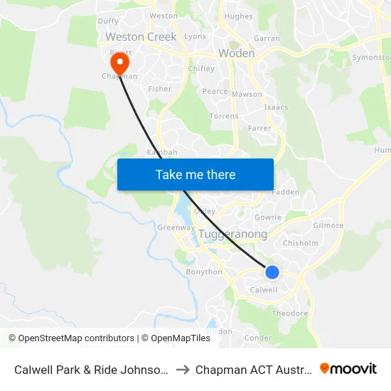 Calwell Park & Ride Johnson Dr to Chapman ACT Australia map