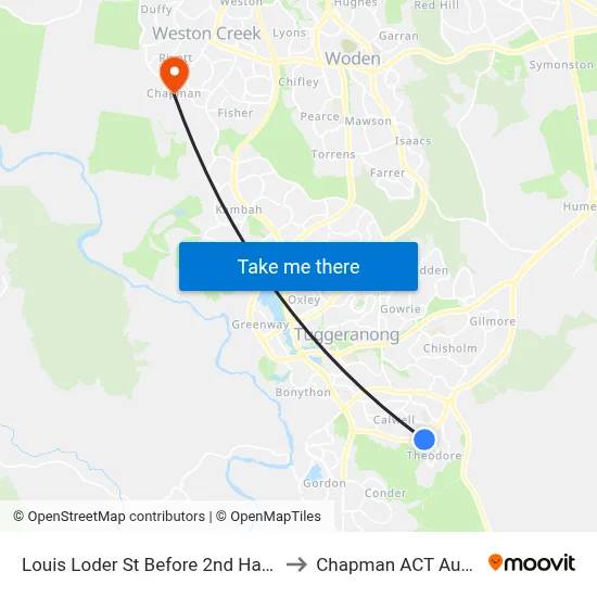 Louis Loder St Before 2nd Hartung Cr to Chapman ACT Australia map