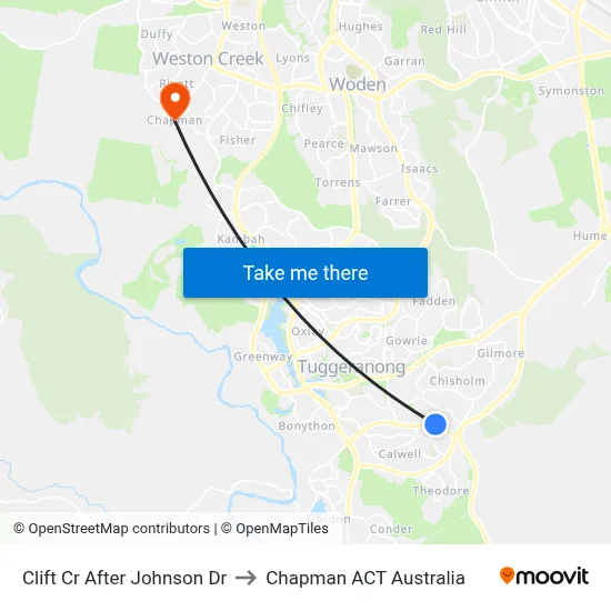 Clift Cr After Johnson Dr to Chapman ACT Australia map