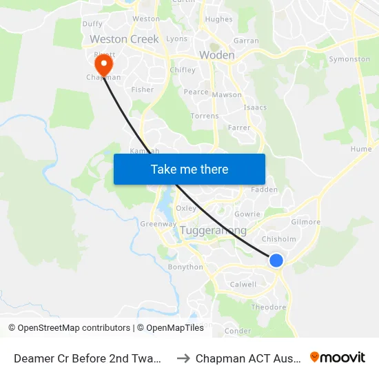 Deamer Cr Before 2nd Twamley Cr to Chapman ACT Australia map