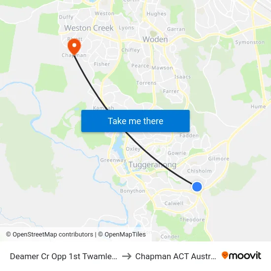 Deamer Cr Opp 1st Twamley Cr to Chapman ACT Australia map