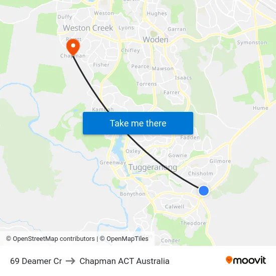 69 Deamer Cr to Chapman ACT Australia map