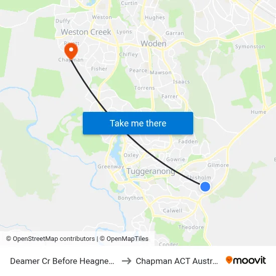 Deamer Cr Before Heagney Cr to Chapman ACT Australia map